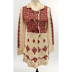Anthropologie Sparrow Lantern Mile Long Cardigan Sweater Coat Red Cream Size S